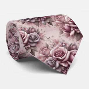 Corbata de Boda de Lujo Rosas Purpura Rosadas y