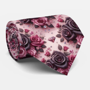 Corbata de Boda de Lujo Rosas Purpura Rosadas y