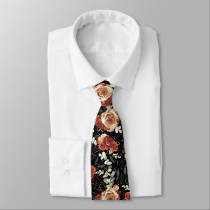 Corbata de boda de otoño floral terracota y negra