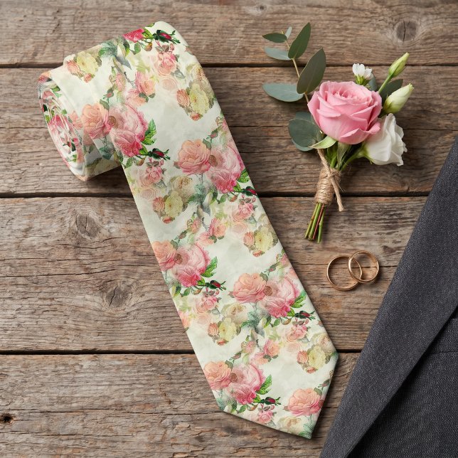 Corbata de boda elegante con rosas melocotón rosa (Subido por el creador)