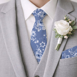 Corbata de boda floral azul polvoriento