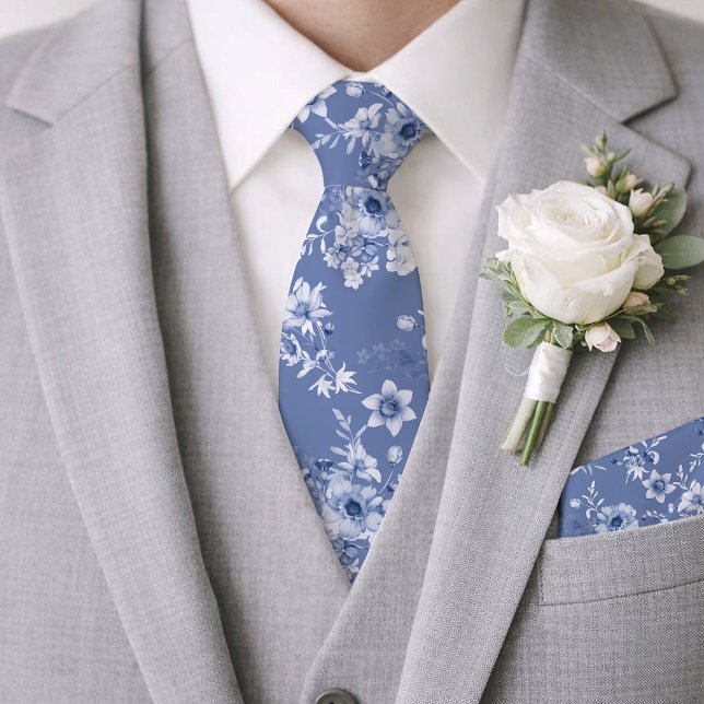 Corbata de boda floral azul polvoriento (Subido por el creador)
