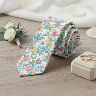 Corbata de boda floral azul rosa juguetona retro