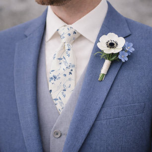 Corbata de boda floral de acuarela azul polvorient