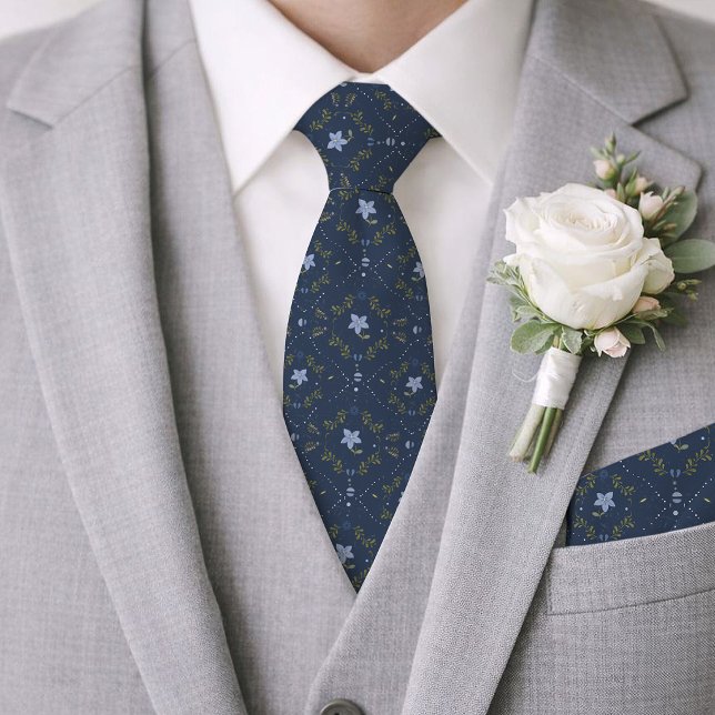 Corbata de boda floral de folk azul marino (Subido por el creador)