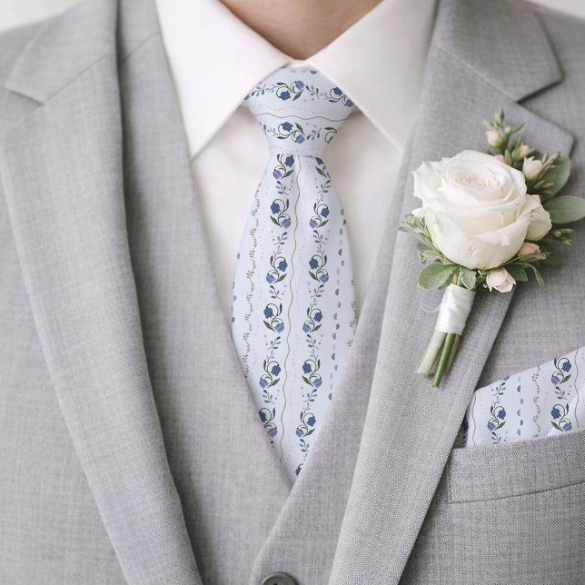 Corbata de boda floral de polvo azul escandinavo (Subido por el creador)