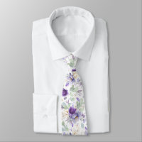 Corbata de boda floral morada pastel delicada