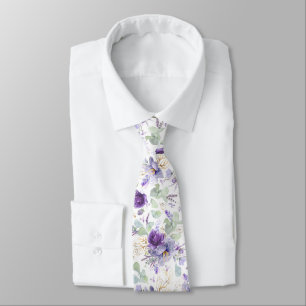 Corbata de boda floral morada pastel delicada