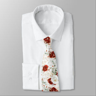 Corbata de boda floral roja y blanca de Borgoña