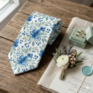 Corbata de boda floral verde azul oscuro chic