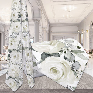 Corbata de boda floral verde plateado blanco