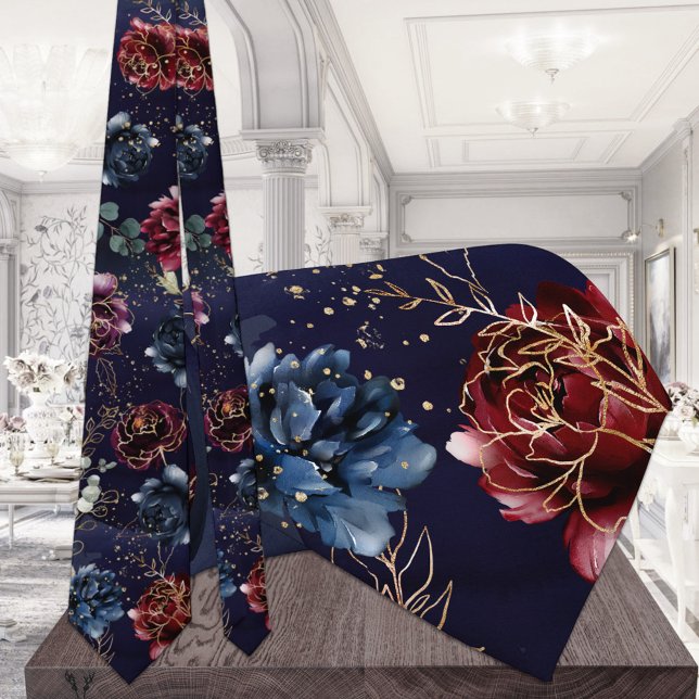 Corbata de boda sinfonía floral Navy Borgoña (Subido por el creador)