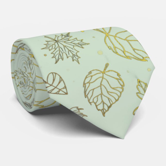 Corbata de boda verde salvia y dorada (Enrollado)