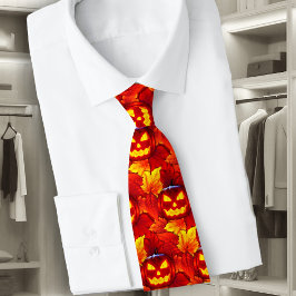 Corbata de calabaza luminosa de Halloween con hoja