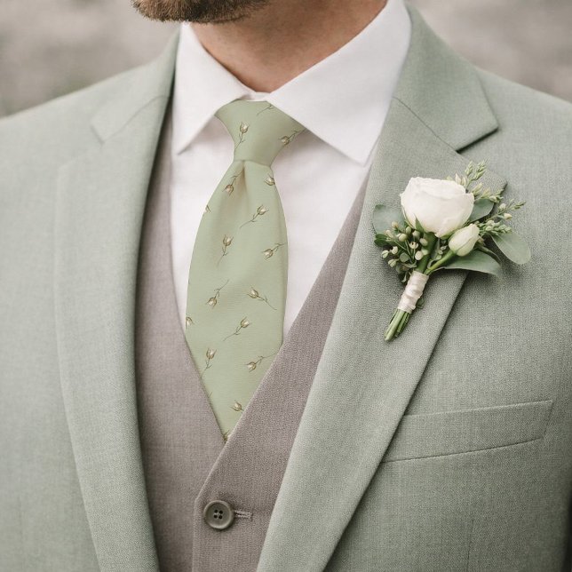 Corbata de capullo de rosa acuarela verde salvia (Subido por el creador)