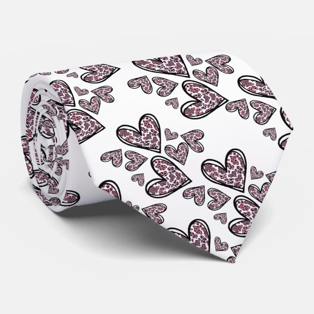 Corbata de corazones con manchas de leopardo (Enrollado)