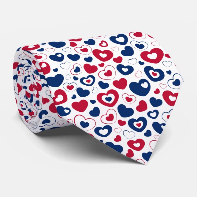 Corbata de corazones pequeños rojos y azules (Enrollado)