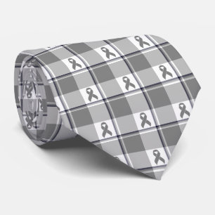 Corbata de Cuadros Gris de Conciencia del Cáncer d