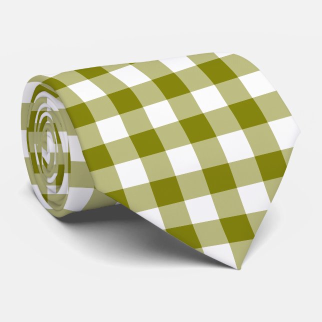 Corbata de Cuello a Cuadros Verde Oliva Gingham (Enrollado)