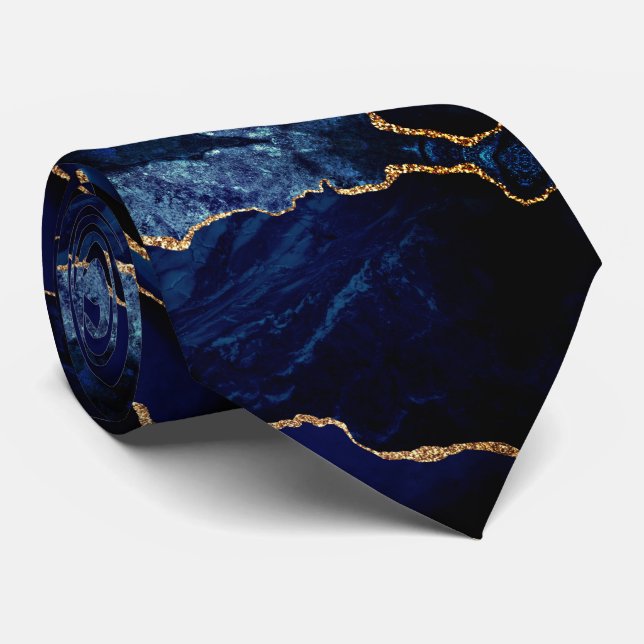 Corbata de cuello azul marino con brillo de oro má (Enrollado)