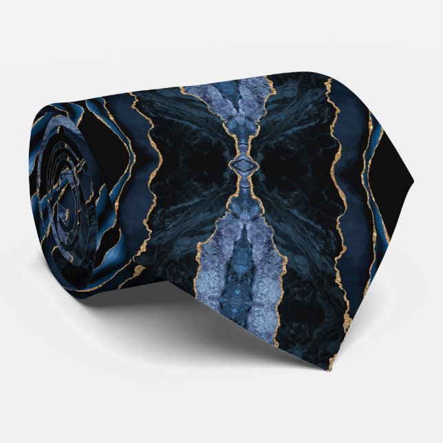 Corbata de cuello azul marino con brillo dorado (Enrollado)