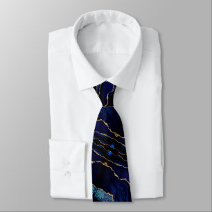Corbata de cuello azul marino con brillo dorado