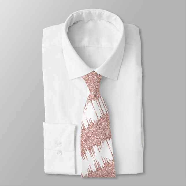 Corbata de cuello blanca con brillo de oro rosa (Atado)