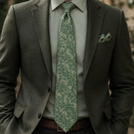 Corbata de cuello botánico verde salvia vintage