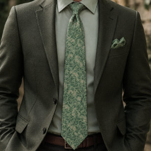 Corbata de cuello botánico verde salvia vintage
