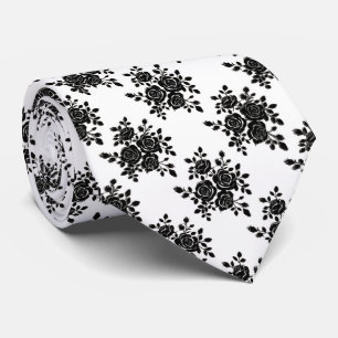 Corbata de cuello clásica negra y blanca con rosa