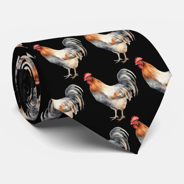 Corbata de cuello con animal de granja gallo acuar (Enrollado)