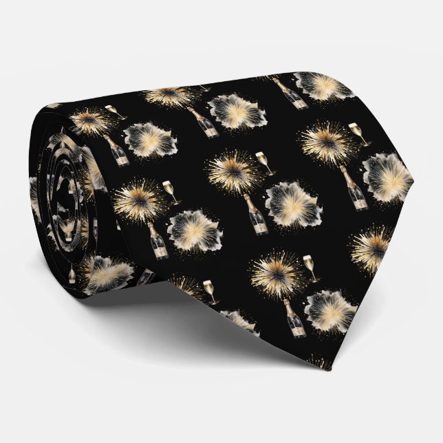 Corbata de cuello con botellas de champán y copas  (Enrollado)
