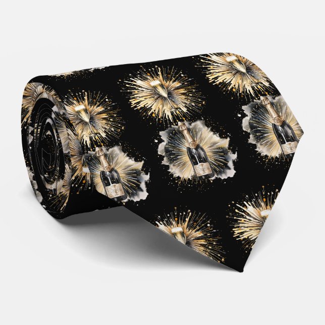 Corbata de cuello con botellas de champán y copas  (Enrollado)