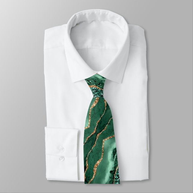 Corbata de cuello con brillo dorado verde esmerald (Atado)