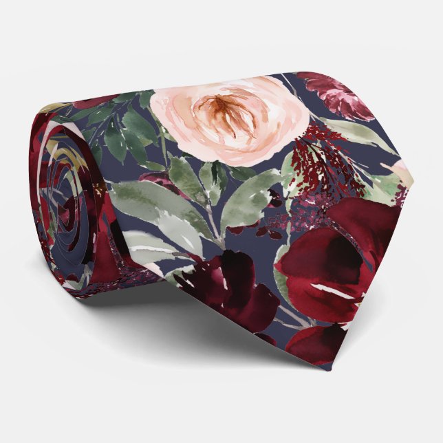 Corbata de cuello con flores de acuarela rosa burd (Enrollado)