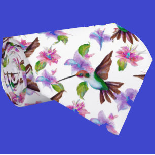 Corbata de cuello con flores de acuarela y colibrí