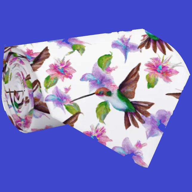 Corbata de cuello con flores de acuarela y colibrí (Subido por el creador)