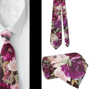Corbata de cuello con flores florales púrpura y ro