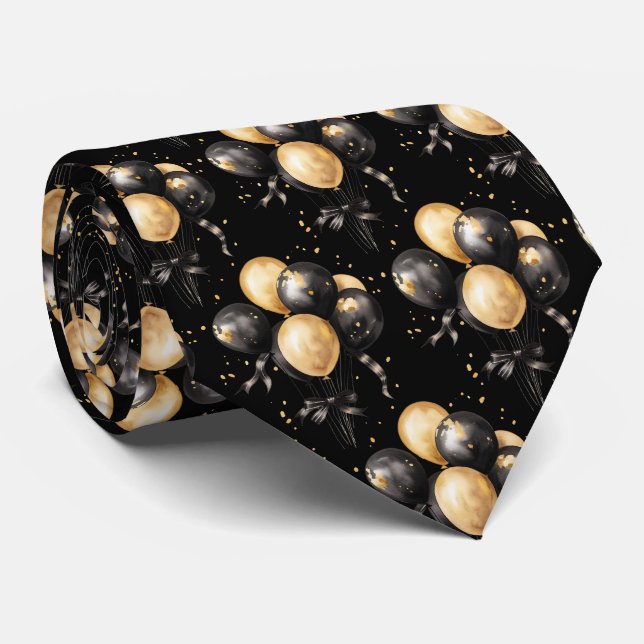 Corbata de Cuello con Globos Negros y Dorados (Enrollado)