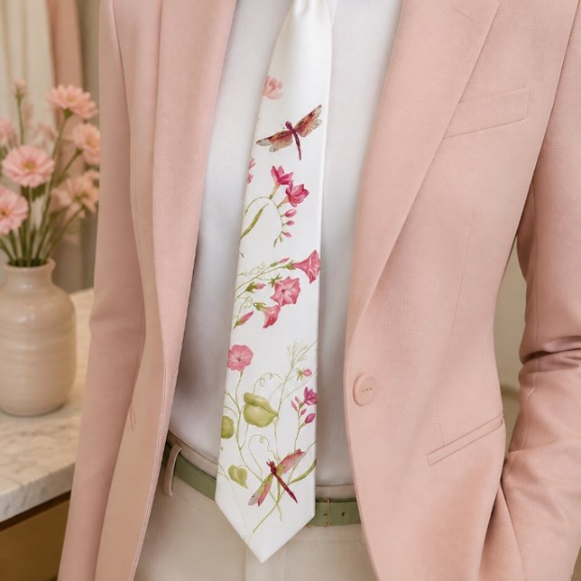 Corbata de cuello con libélula floral rosa (Subido por el creador)