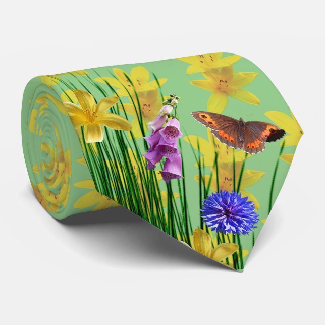 Corbata de cuello con libélula y mariposa de salvi (Enrollado)