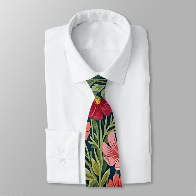 Corbata de cuello con mariposas y cosmos de gouach (Atado)