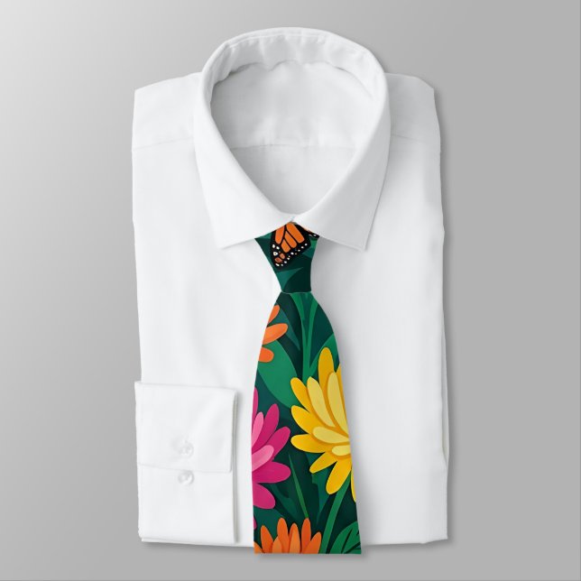 Corbata de cuello con mariposas y crisantemos abst (Atado)
