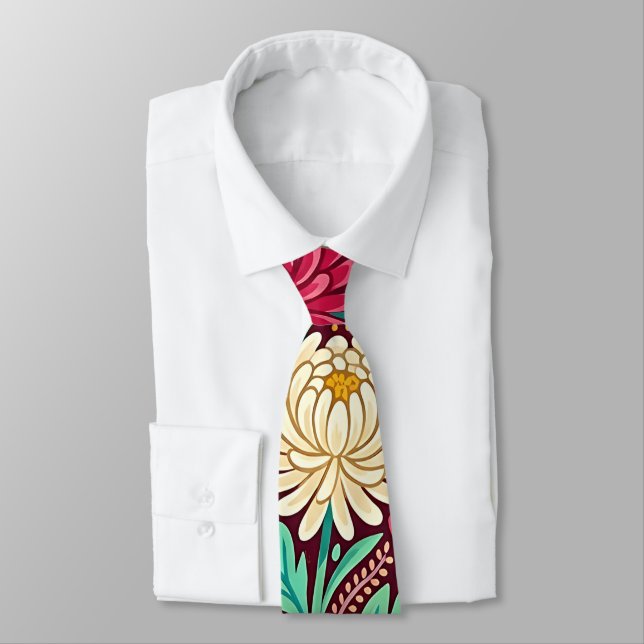 Corbata de cuello con mariposas y crisantemos abst (Atado)