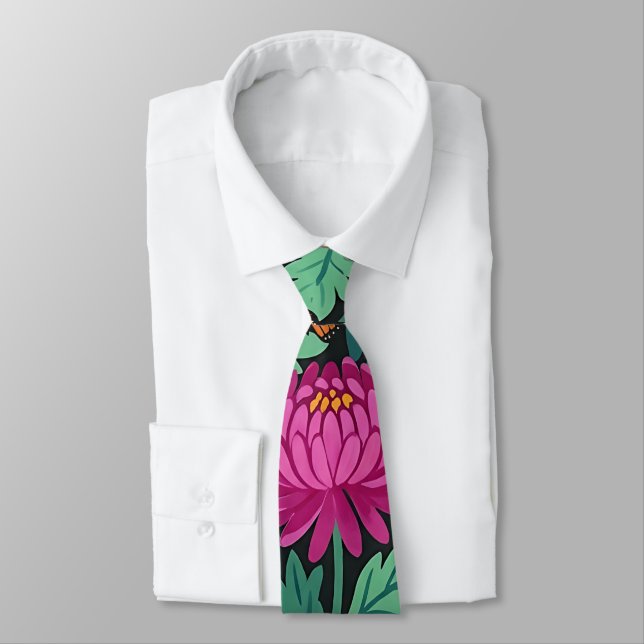 Corbata de cuello con mariposas y crisantemos abst (Atado)