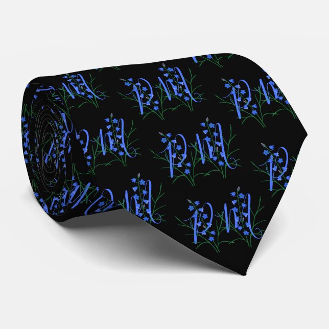 Corbata de cuello con monograma negro Bluebells (Enrollado)