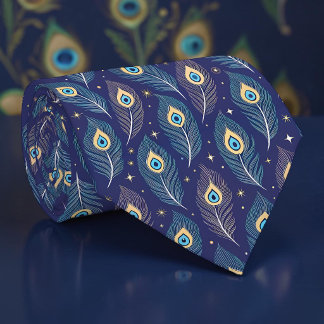 Corbata de cuello con patrón azul de pavo real hem
