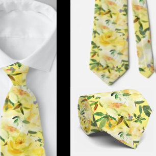 Corbata de cuello con patrón de rosas amarillas fl