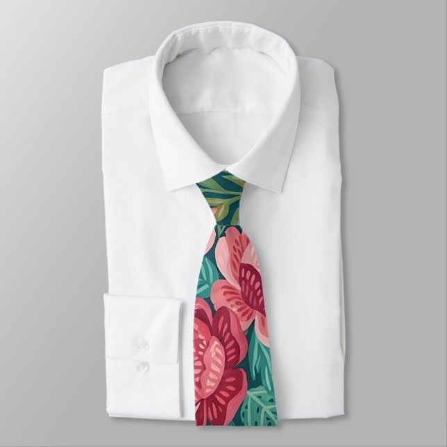 Corbata de cuello con peonías abstractas y maripos (Atado)