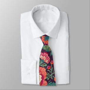 Corbata de cuello con peonías abstractas y maripos